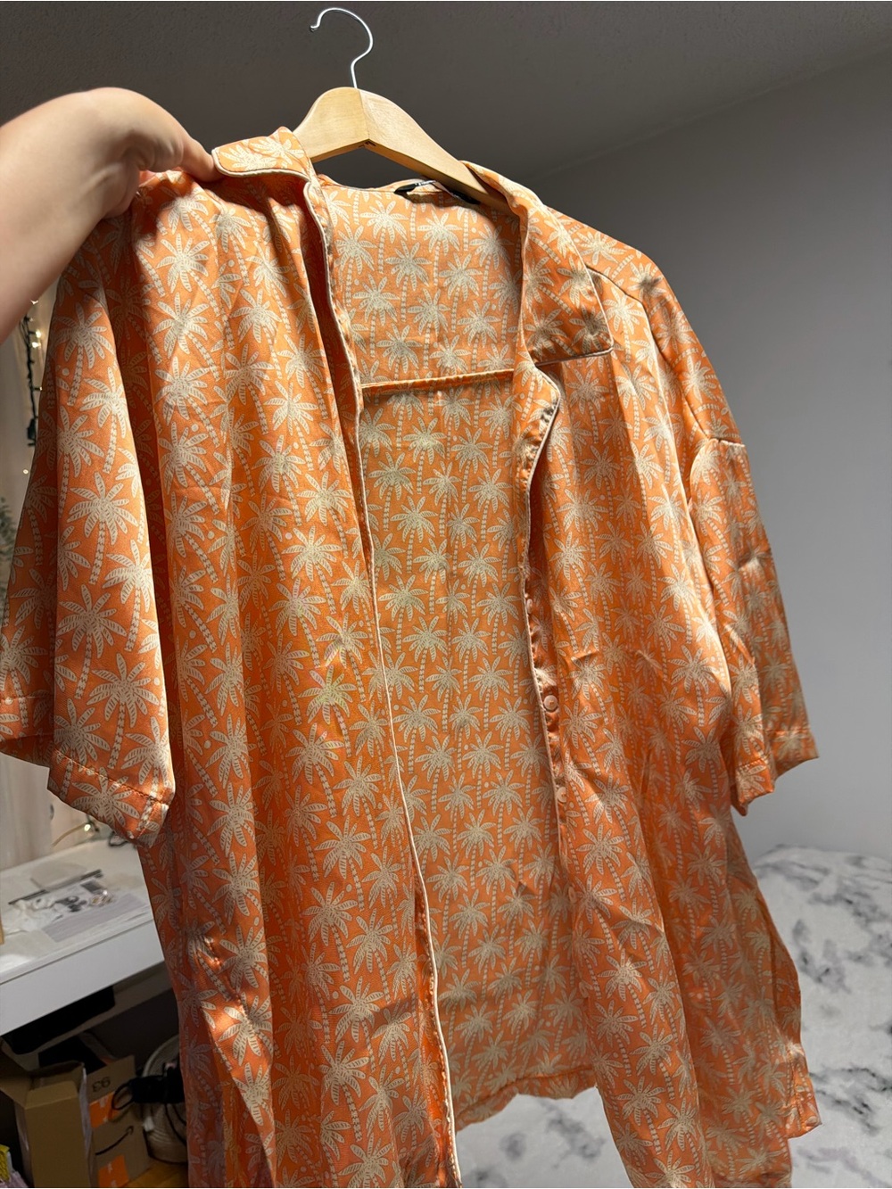 Zara Orange Palm-Print Short-Sleeve Button Shirt